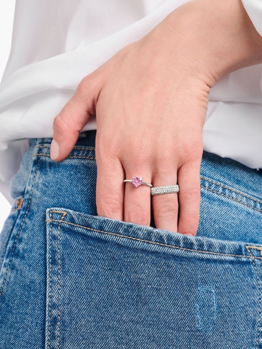 anello donna Thomas Sabo TR2476-051-9-56 Silver Ring with pink Stone in Heart Shape Ladies