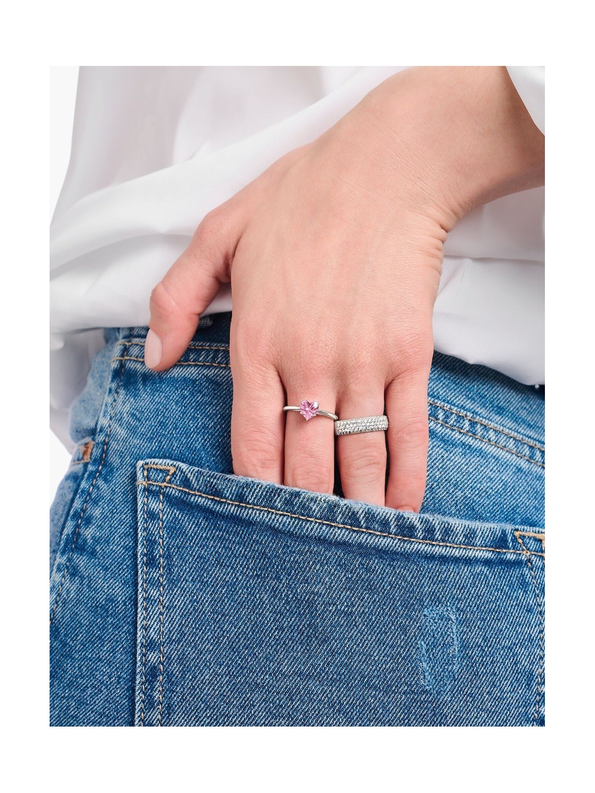 anello donna Thomas Sabo TR2476-051-9-56 Silver Ring with pink Stone in Heart Shape Ladies