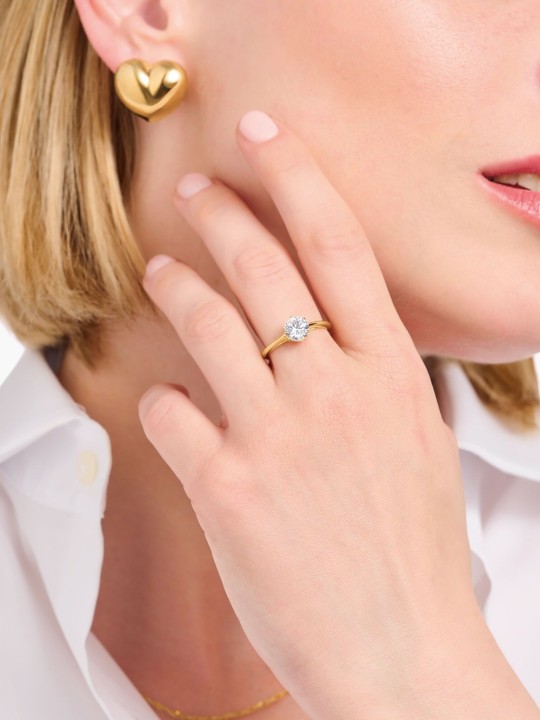 anello donna Thomas Sabo TR2474-414-14-54 Gold-plated Ring with white Stone in Brilliant-cut Ladies