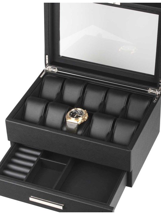 scatola orologio Rothenschild RS-LMWB-10WD Watch And Accessory Box Made Off Imitation Leather [10] Black With Drawer