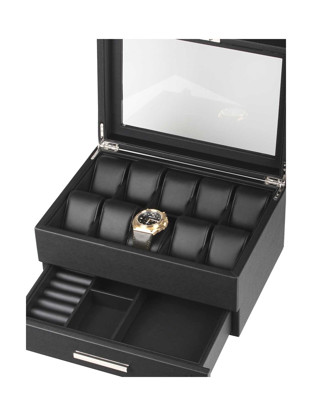 scatola orologio Rothenschild RS-LMWB-10WD Watch And Accessory Box Made Off Imitation Leather [10] Black With Drawer