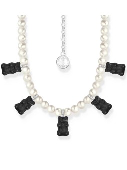collana donna Thomas Sabo KE2208-052-11-L50V Silver Pearl necklace With 5 Black Gold Bears Ladies