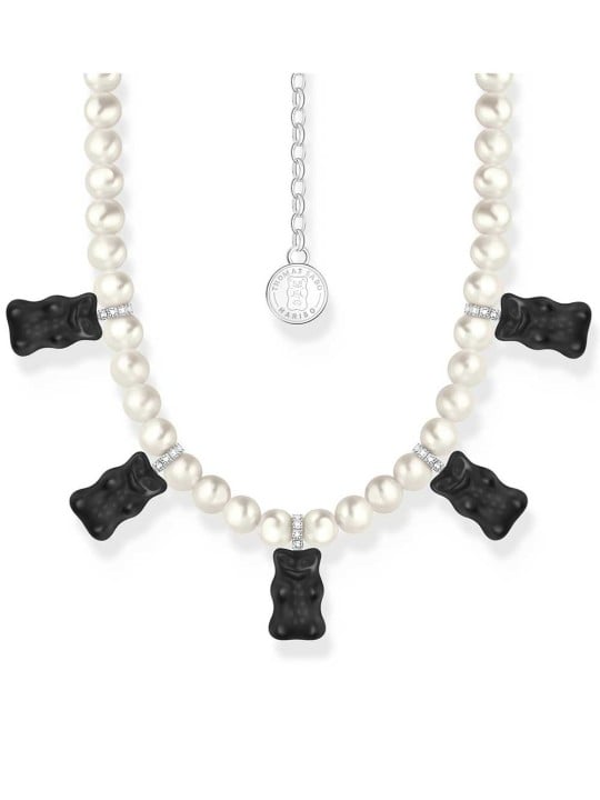 collana donna Thomas Sabo KE2208-052-11-L50V Silver Pearl necklace With 5 Black Gold Bears Ladies