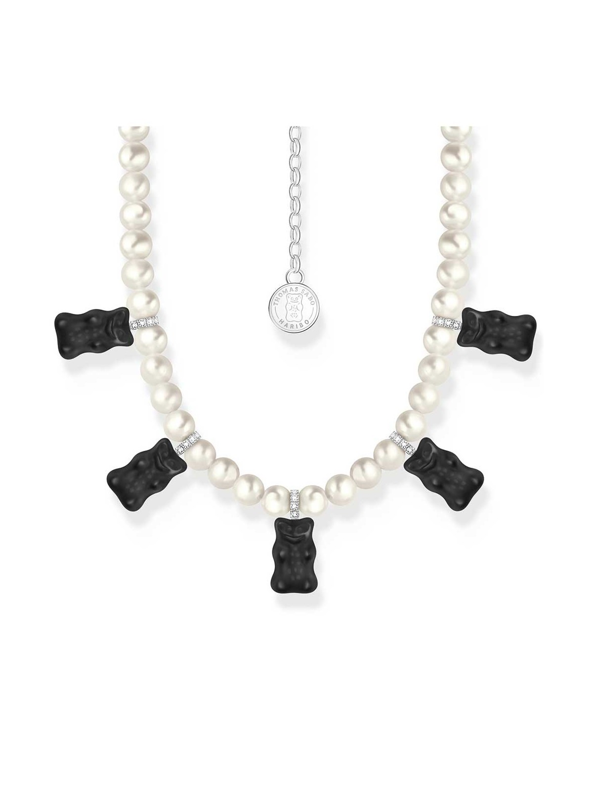 collana donna Thomas Sabo KE2208-052-11-L50V Silver Pearl necklace With 5 Black Gold Bears Ladies
