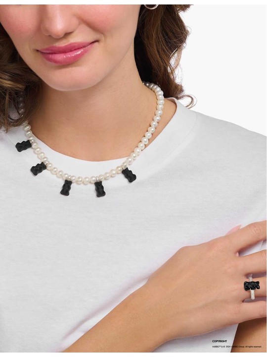 collana donna Thomas Sabo KE2208-052-11-L50V Silver Pearl necklace With 5 Black Gold Bears Ladies