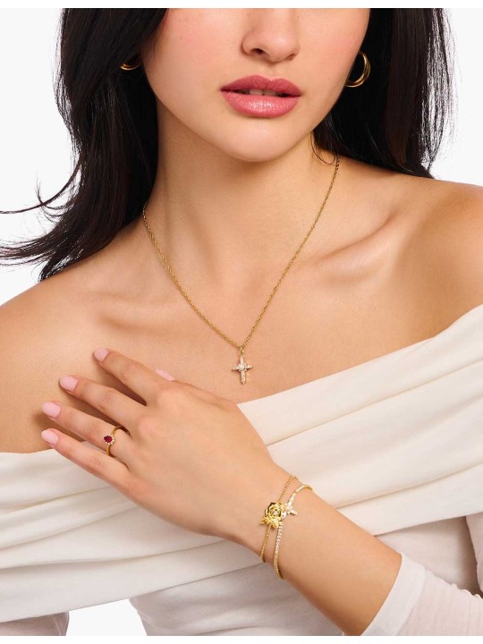 collana donna Thomas Sabo KE2296-445-14-L45V Gold-plated Necklace With Cross Pendant Romance Ladies