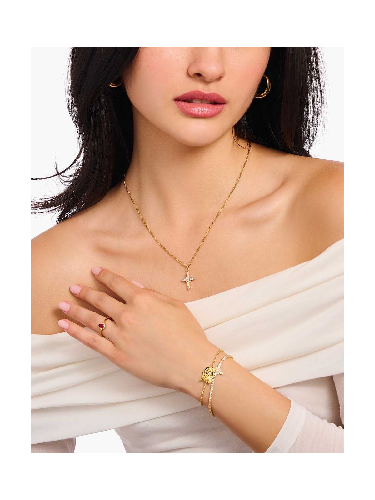 collana donna Thomas Sabo KE2296-445-14-L45V Gold-plated Necklace With Cross Pendant Romance Ladies
