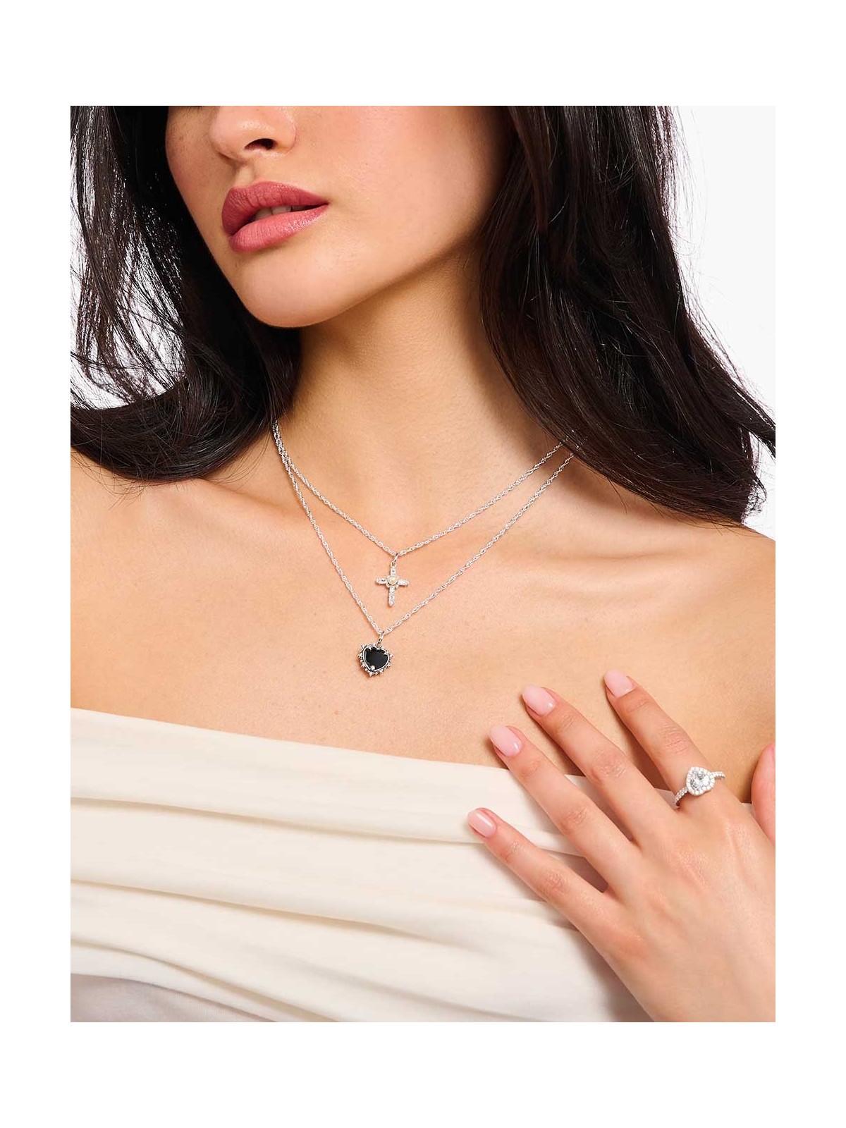 collana donna Thomas Sabo KE2296-167-14-L45V Silver Necklace With Cross Pendant Romance Ladies