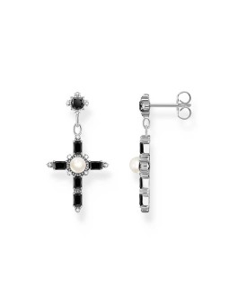 orecchini donna Thomas Sabo H2312-167-11 Silver Earrings Cross Romance Black Ladies