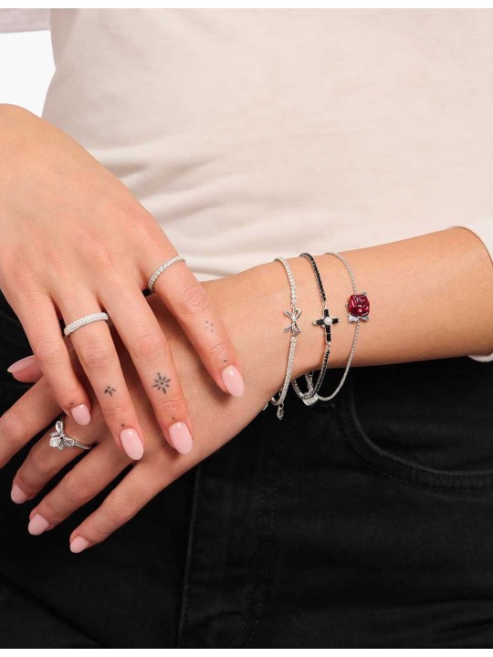 bracciale donna Thomas Sabo A2172-643-14-L19V Silver Bow-Bracelet With White stones