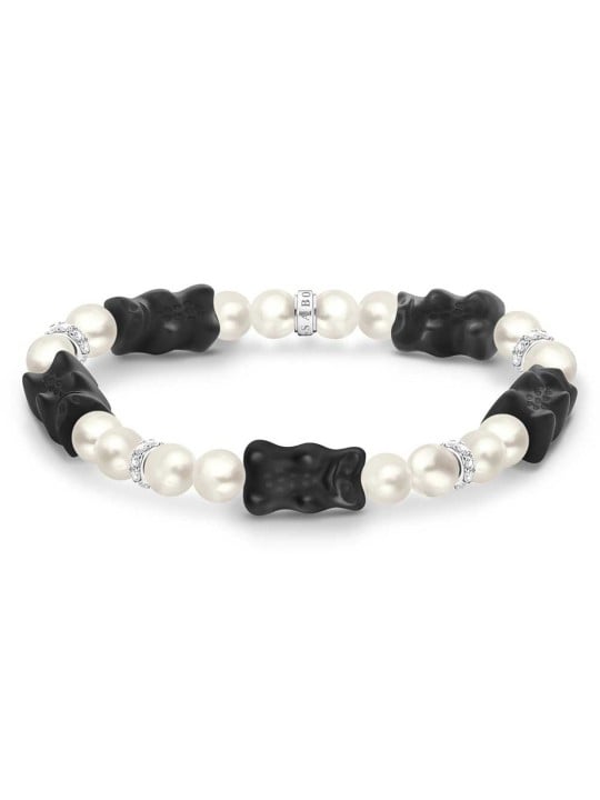 bracciale donna Thomas Sabo A2170-052-11-L17 Pearl Bracelet With 5 Black Gold Bears