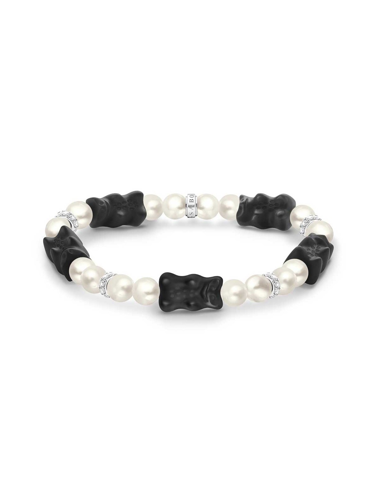 bracciale donna Thomas Sabo A2170-052-11-L17 Pearl Bracelet With 5 Black Gold Bears