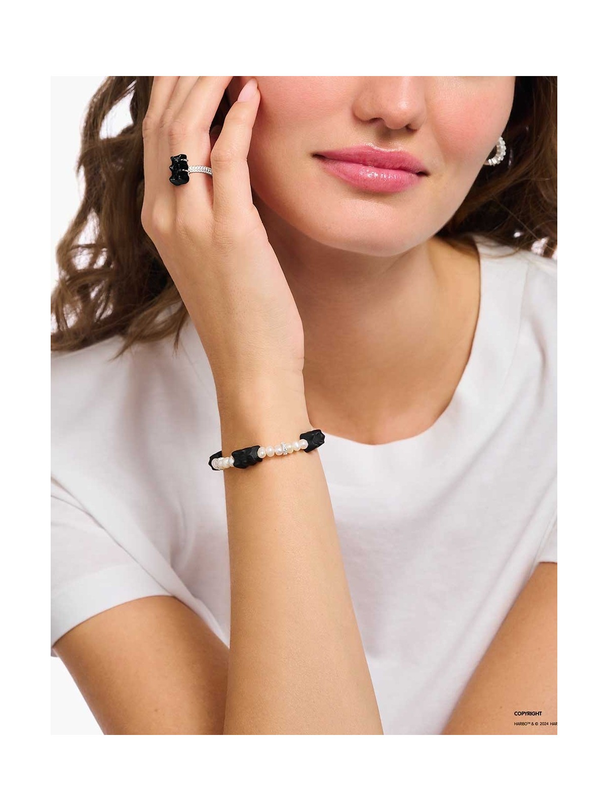 bracciale donna Thomas Sabo A2170-052-11-L17 Pearl Bracelet With 5 Black Gold Bears
