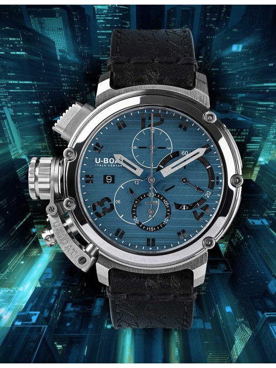 orologio uomo U-Boat 9589 Mens Watch Chimera 46mm Chrono SS Blue Automatic 10ATM