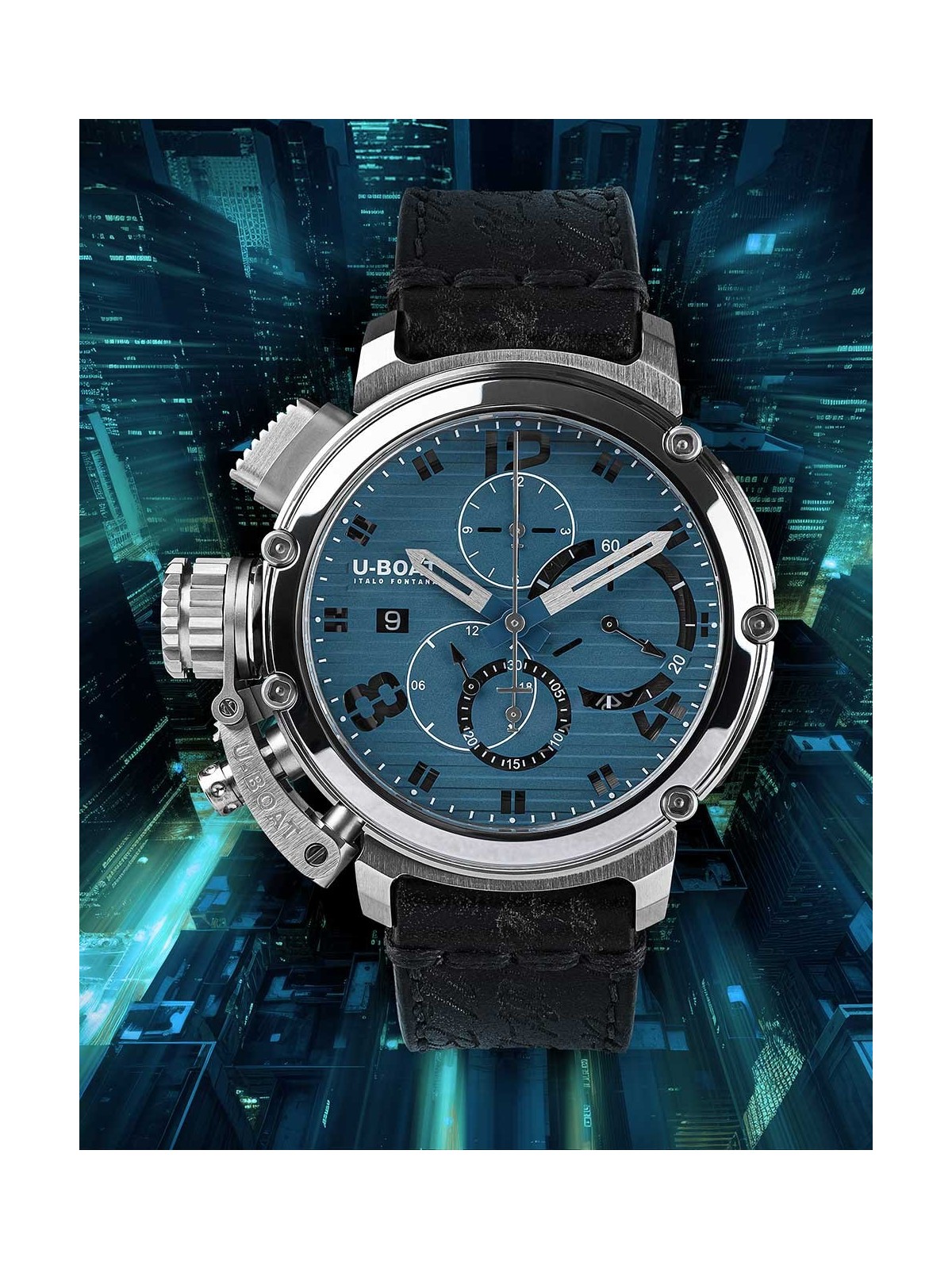 orologio uomo U-Boat 9589 Mens Watch Chimera 46mm Chrono SS Blue Automatic 10ATM