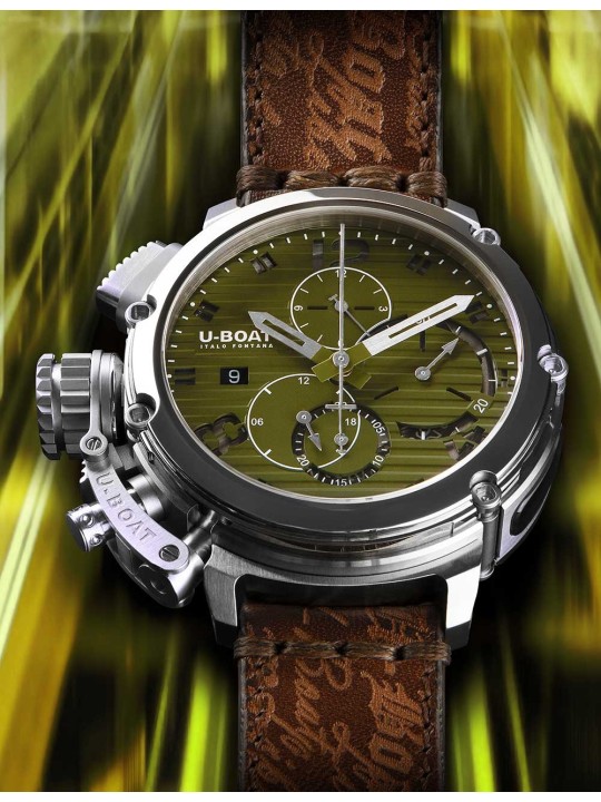 orologio uomo U-Boat 9591 Mens Watch Chimera 46mm Chrono SS Green Automatic 10ATM