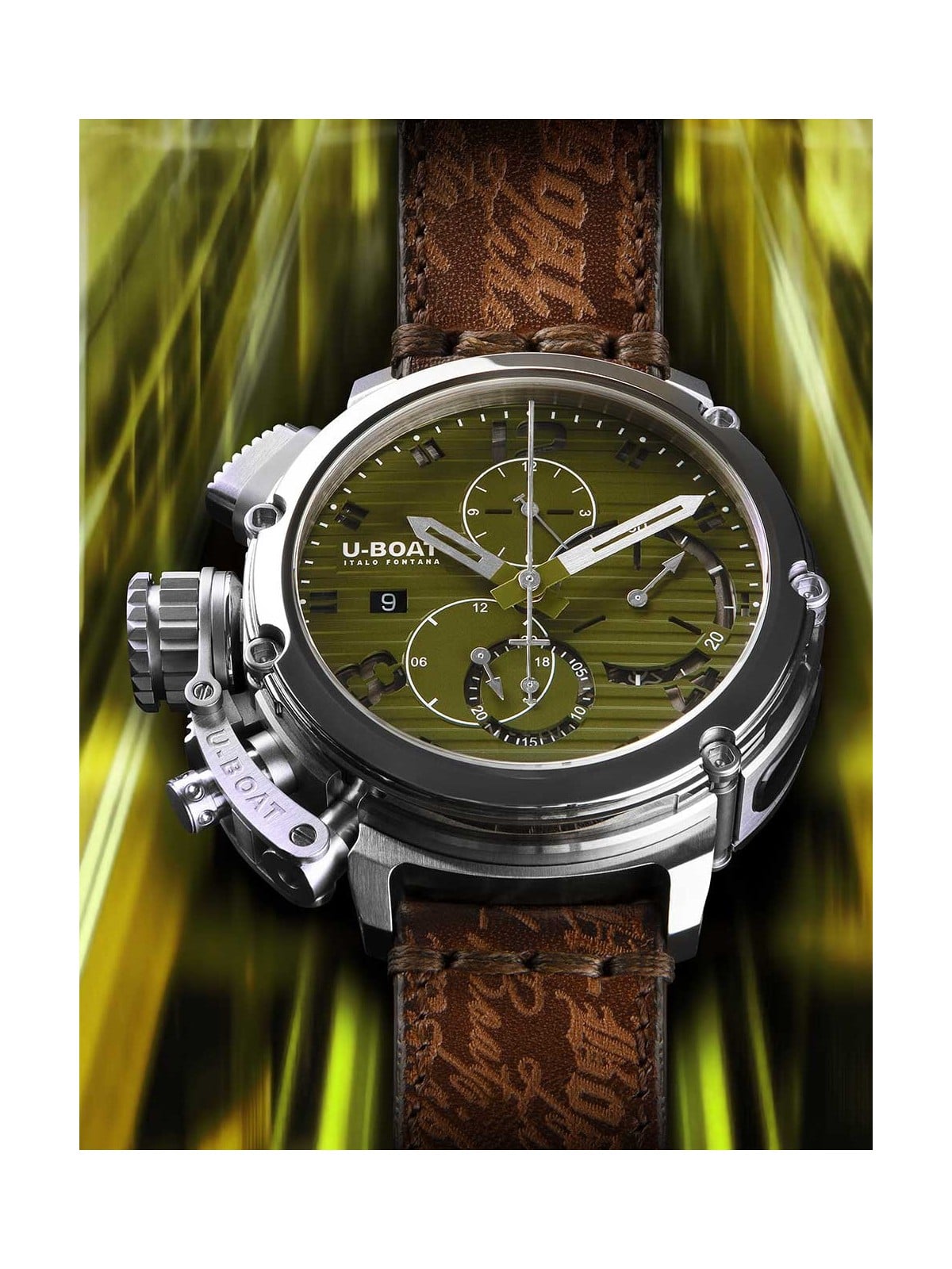 orologio uomo U-Boat 9591 Mens Watch Chimera 46mm Chrono SS Green Automatic 10ATM