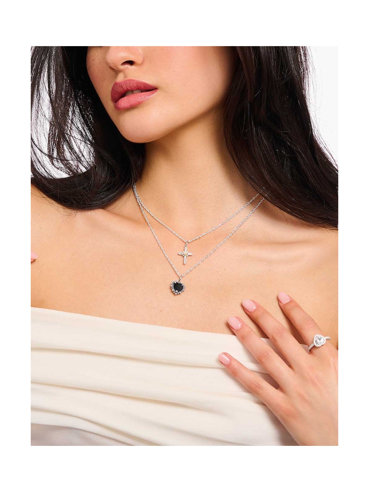 collana donna Thomas Sabo KE2297-643-11 Silver Necklace With Black Heart Pendant Heart Romance Ladies