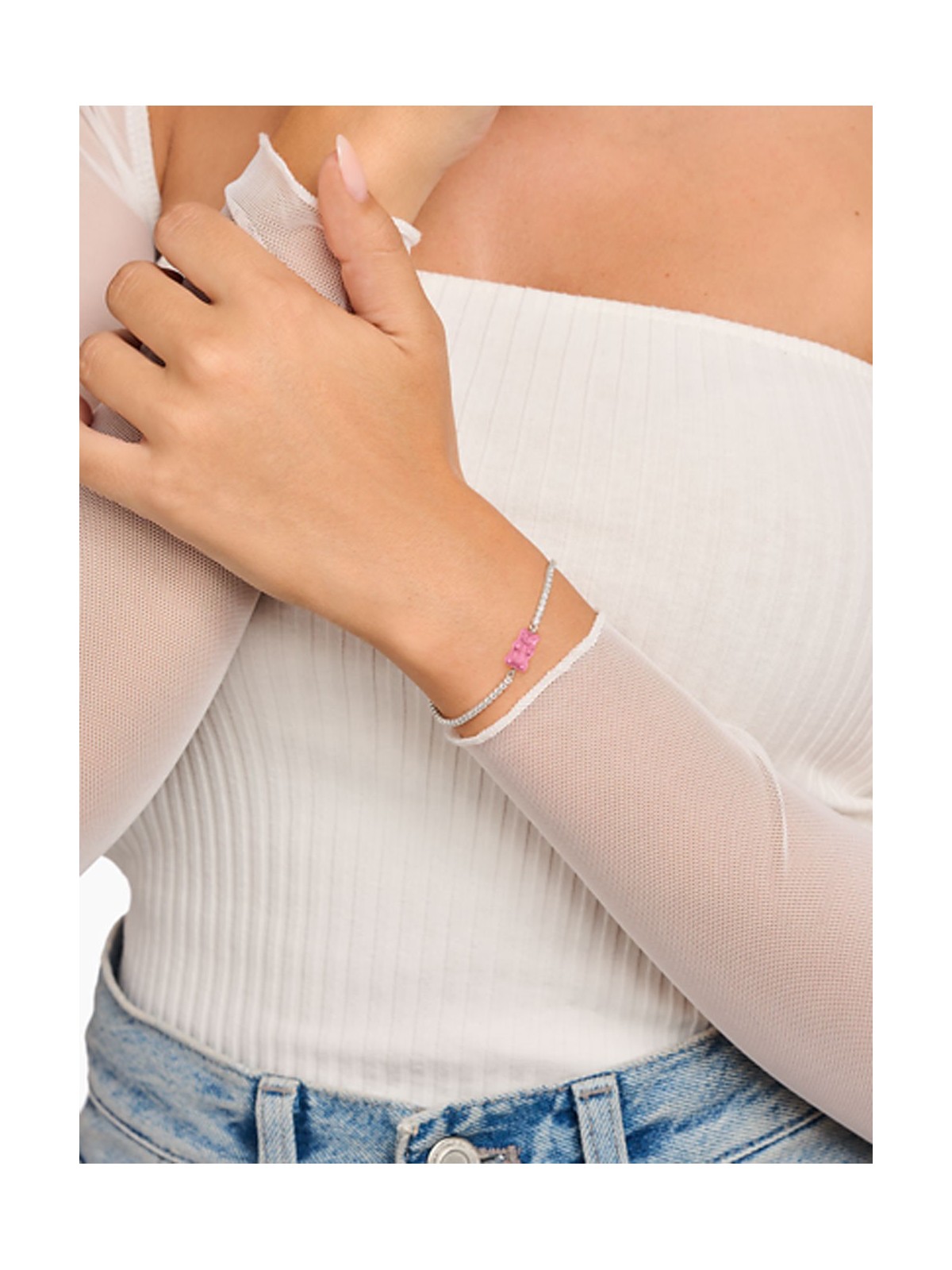 bracciale donna Thomas Sabo A2187-052-9-L19V bracelet with pink goldbears with stones silver