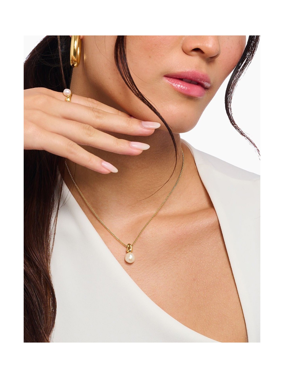 collana donna Thomas Sabo KE2318-430-14-L45V Necklace with pearls-Pendant Natural Beauty Gold-Plated Ladies