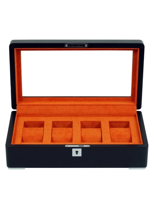 scatola orologio Rothenschild RS-3420-4-BL-ORA Watch Box Black [4] with orange velvet