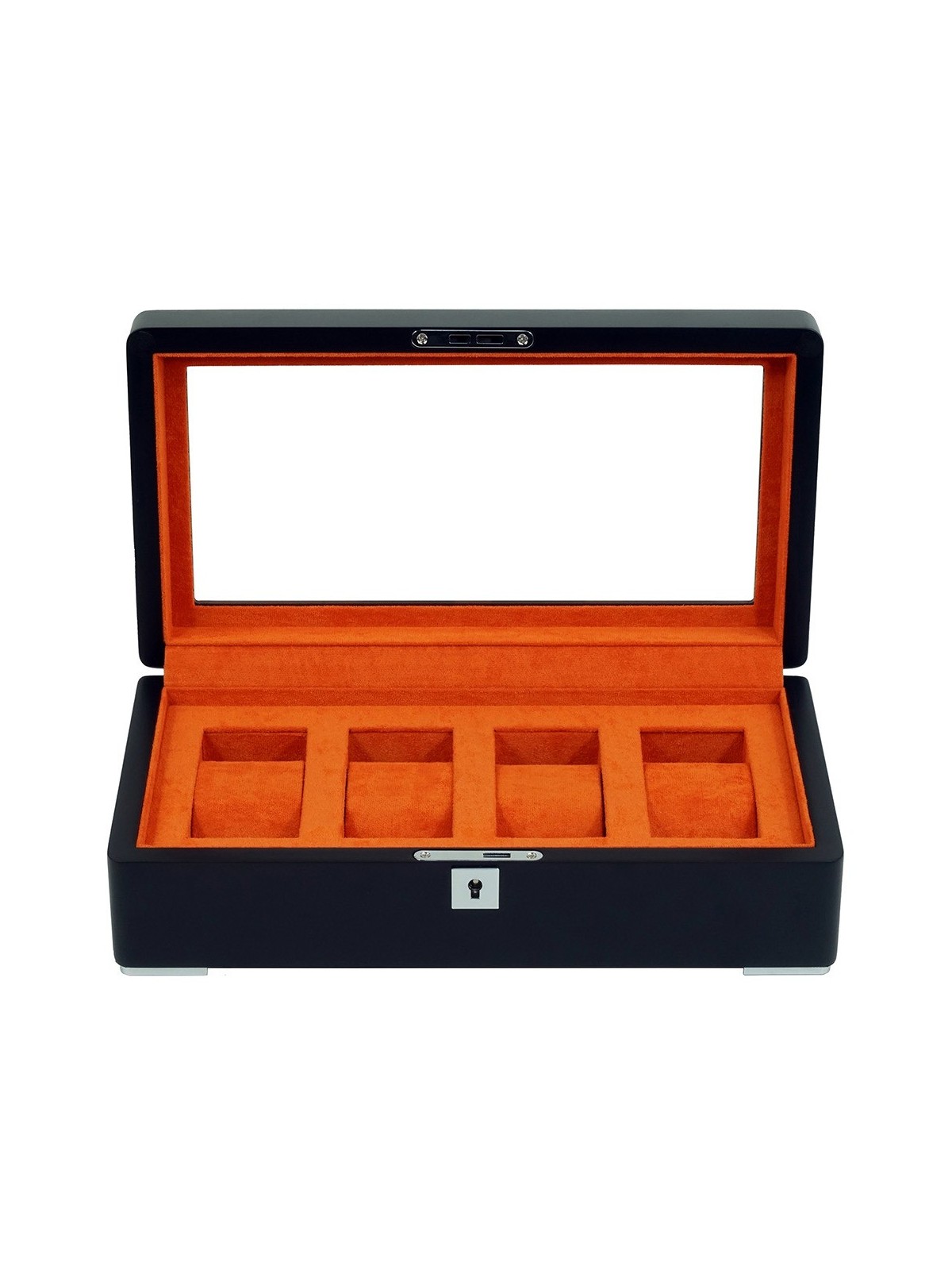 scatola orologio Rothenschild RS-3420-4-BL-ORA Watch Box Black [4] with orange velvet