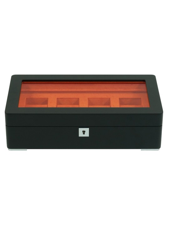 scatola orologio Rothenschild RS-3420-4-BL-ORA Watch Box Black [4] with orange velvet