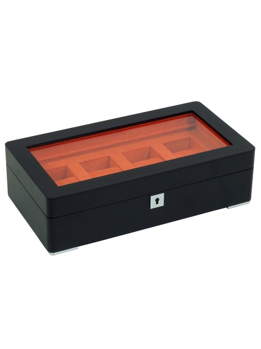 scatola orologio Rothenschild RS-3420-4-BL-ORA Watch Box Black [4] with orange velvet