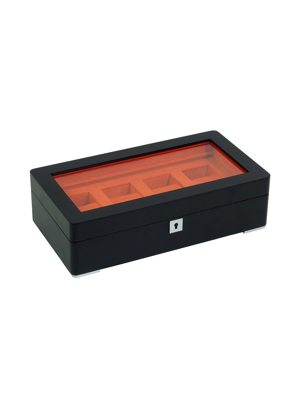 scatola orologio Rothenschild RS-3420-4-BL-ORA Watch Box Black [4] with orange velvet
