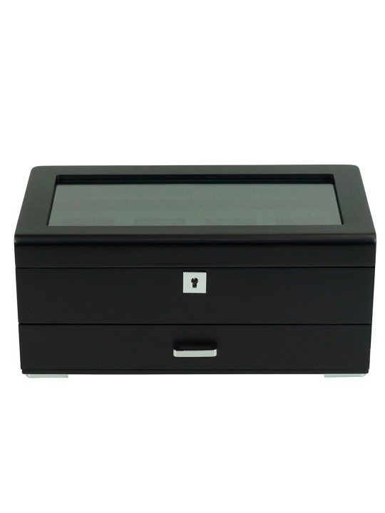 scatola orologio Rothenschild RS-3421-4-BL-CHA Watch Box Black [4] with grey velvet + Drawer