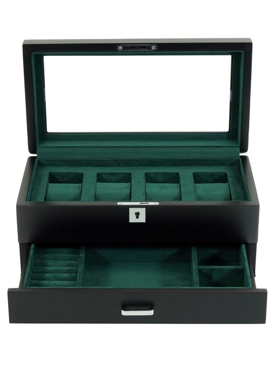 scatola orologio Rothenschild RS-3421-4-BL-CHA Watch Box Black [4] with grey velvet + Drawer