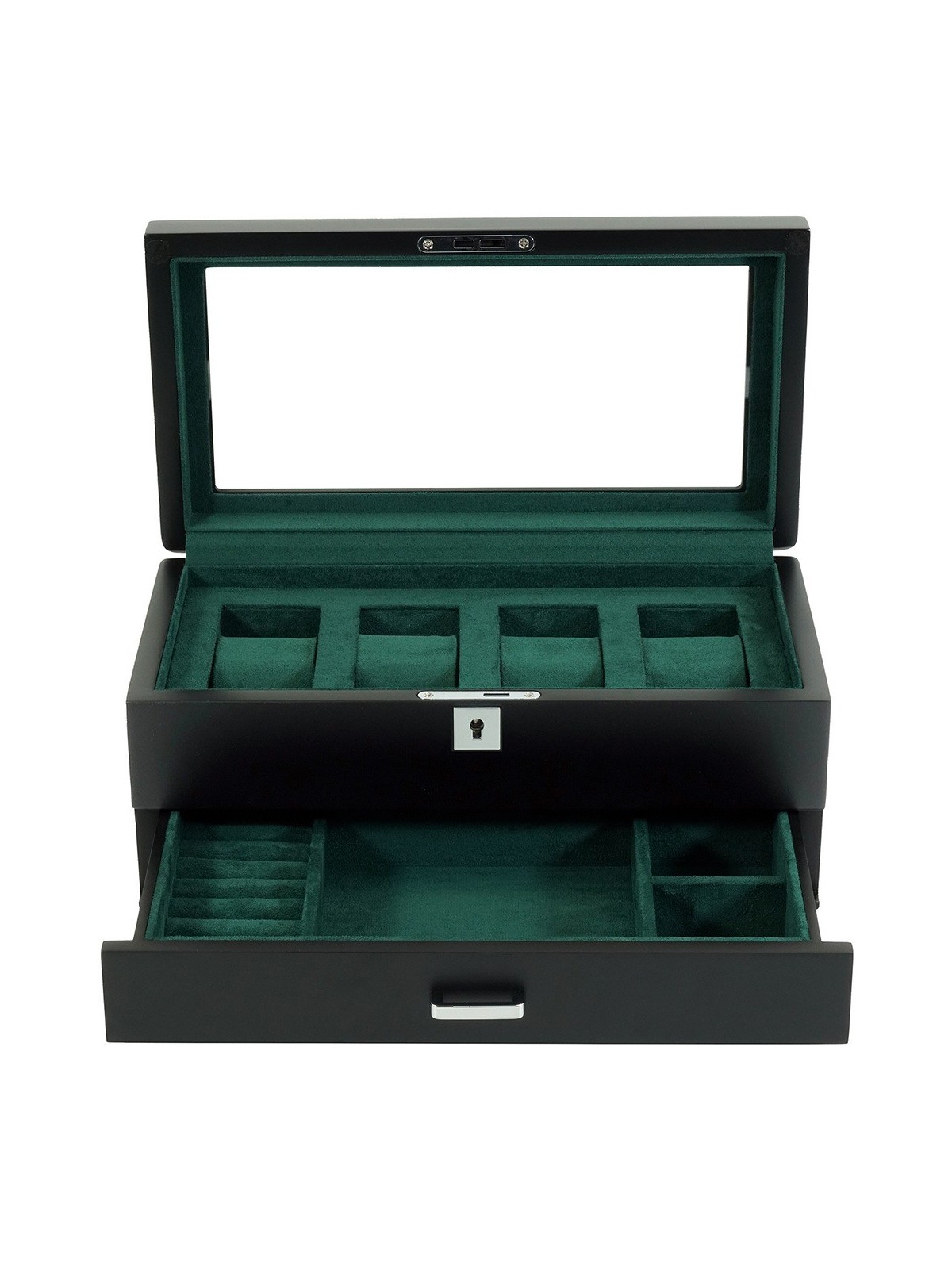 scatola orologio Rothenschild RS-3421-4-BL-CHA Watch Box Black [4] with grey velvet + Drawer