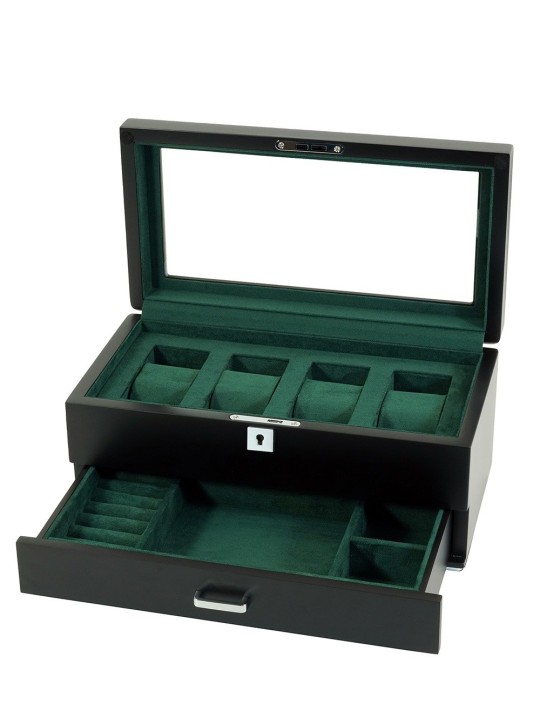 scatola orologio Rothenschild RS-3421-4-BL-CHA Watch Box Black [4] with grey velvet + Drawer