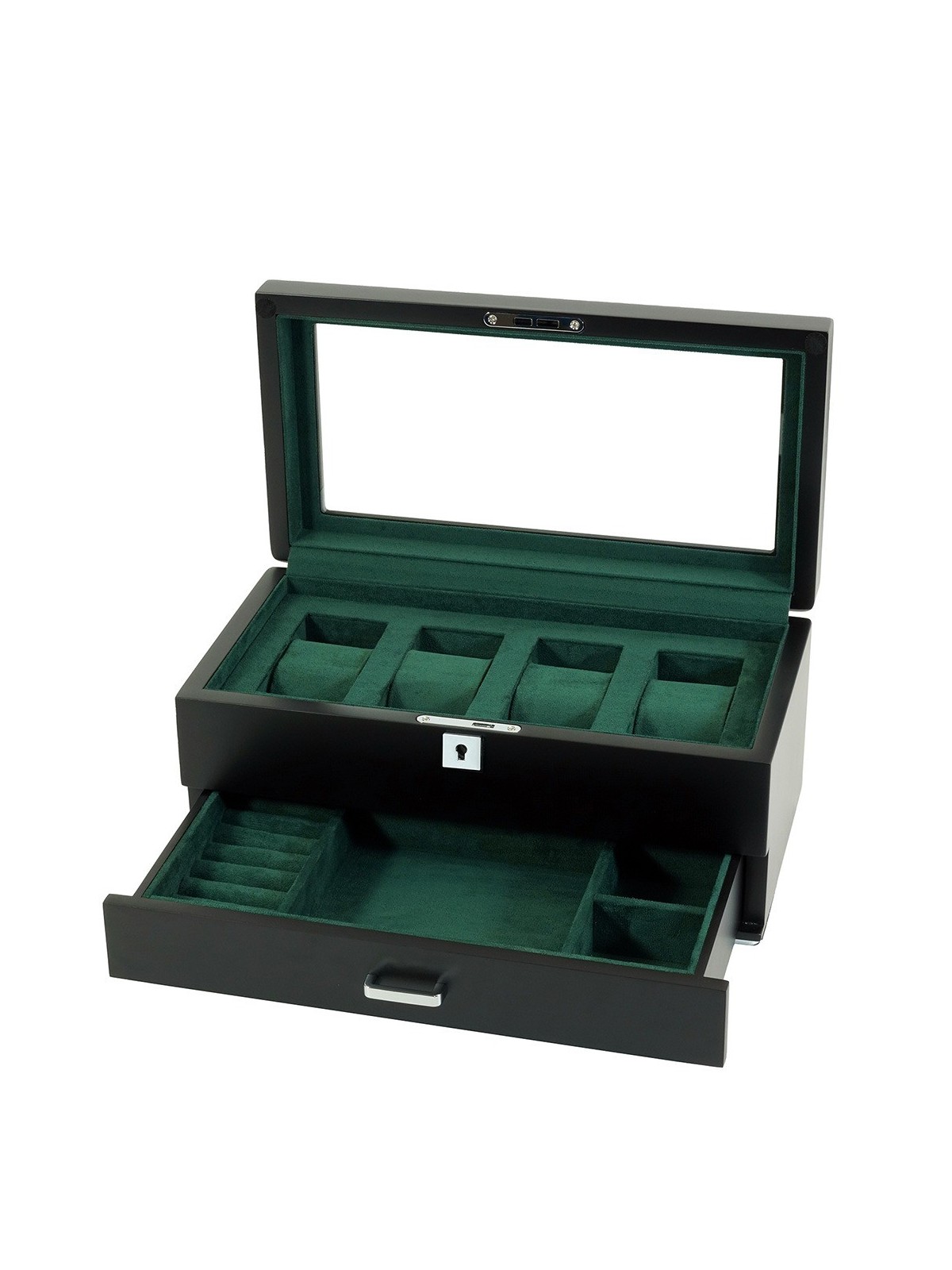 scatola orologio Rothenschild RS-3421-4-BL-CHA Watch Box Black [4] with grey velvet + Drawer
