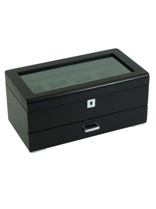 scatola orologio Rothenschild RS-3421-4-BL-CHA Watch Box Black [4] with grey velvet + Drawer