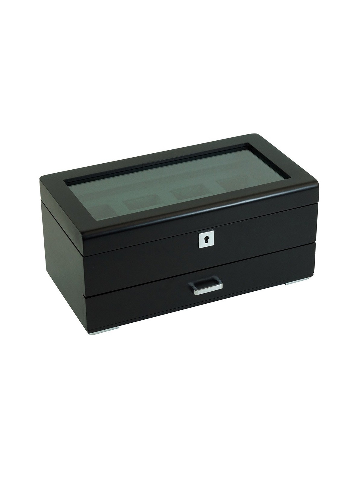 scatola orologio Rothenschild RS-3421-4-BL-CHA Watch Box Black [4] with grey velvet + Drawer