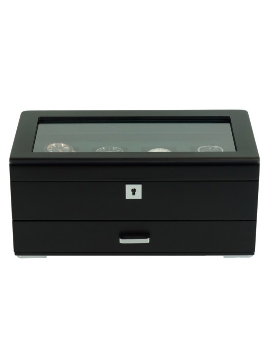 scatola orologio Rothenschild RS-3421-4-BL-CHA Watch Box Black [4] with grey velvet + Drawer