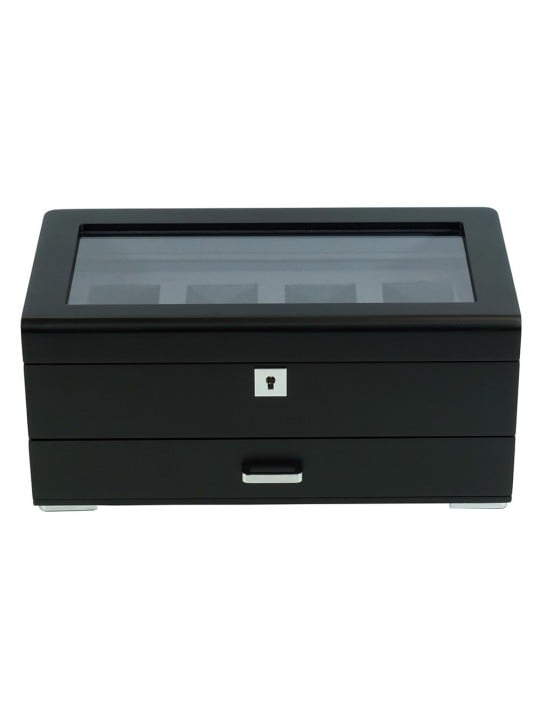 scatola orologio Rothenschild RS-3421-4-BL-CHA Watch Box Black [4] with grey velvet + Drawer