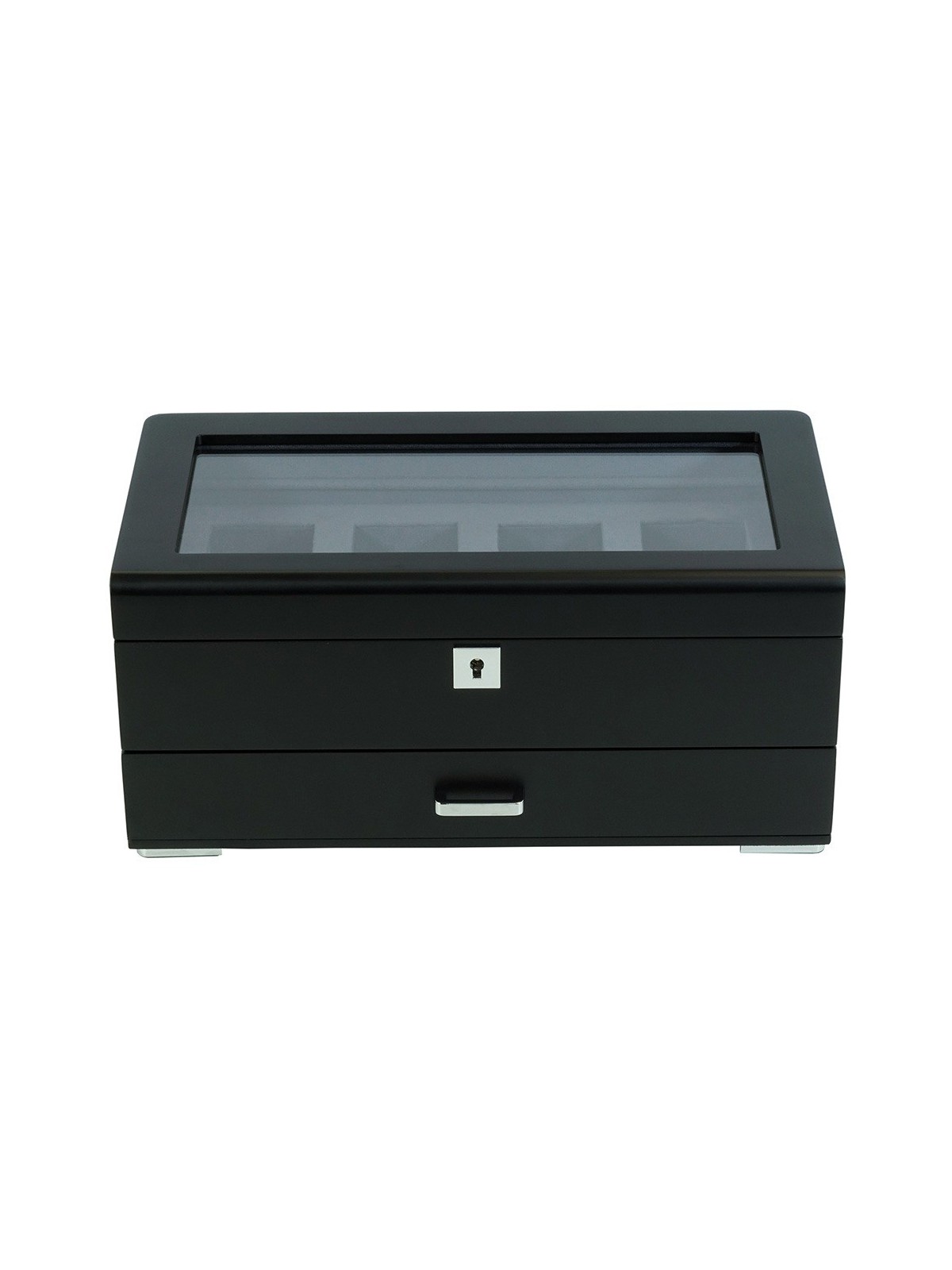 scatola orologio Rothenschild RS-3421-4-BL-CHA Watch Box Black [4] with grey velvet + Drawer