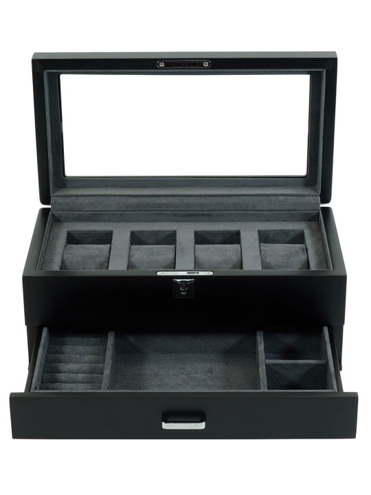 scatola orologio Rothenschild RS-3421-4-BL-CHA Watch Box Black [4] with grey velvet + Drawer