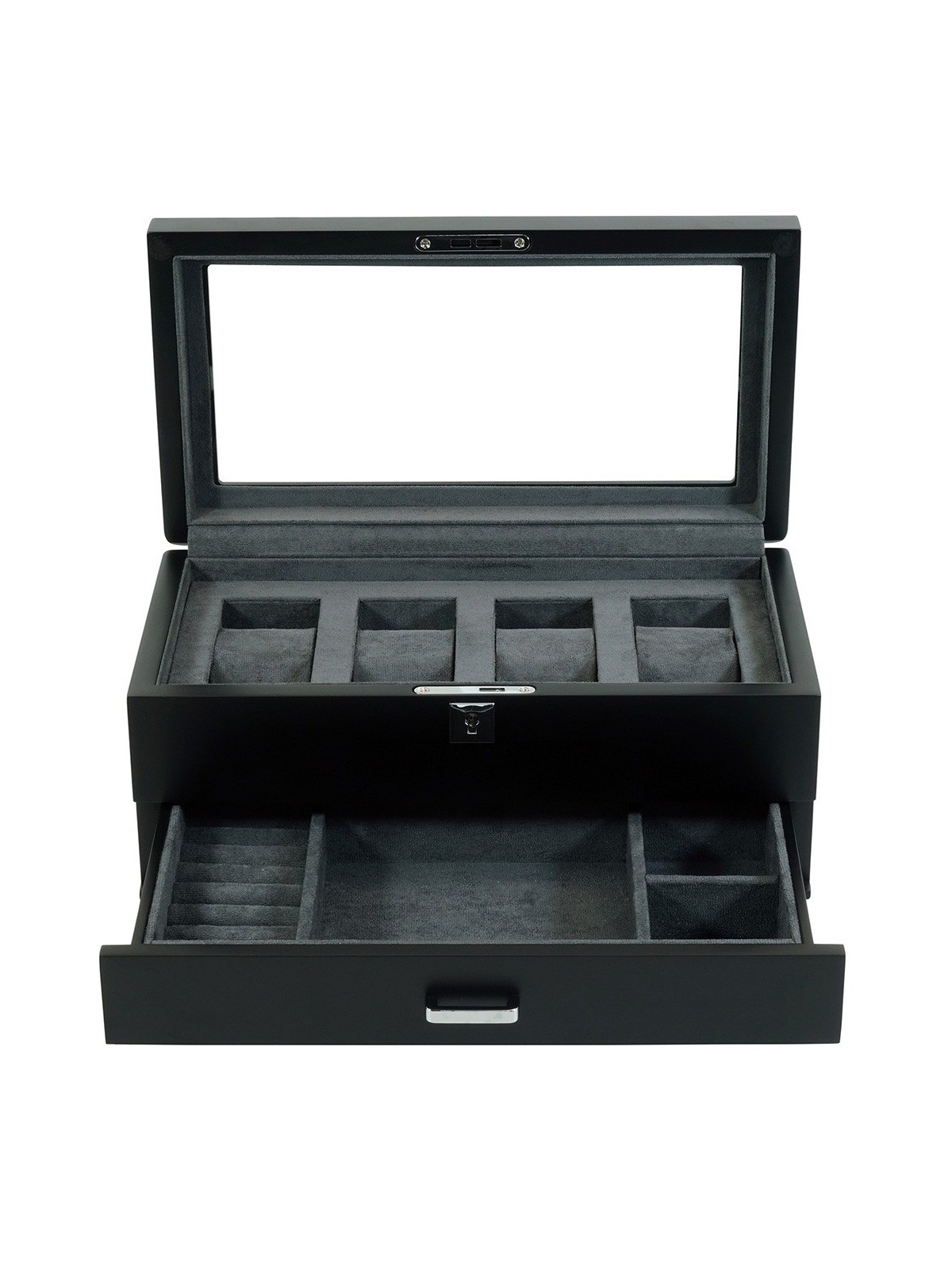 scatola orologio Rothenschild RS-3421-4-BL-CHA Watch Box Black [4] with grey velvet + Drawer