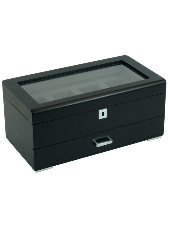 scatola orologio Rothenschild RS-3421-4-BL-CHA Watch Box Black [4] with grey velvet + Drawer