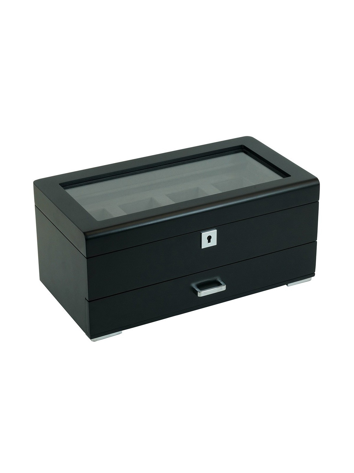 scatola orologio Rothenschild RS-3421-4-BL-CHA Watch Box Black [4] with grey velvet + Drawer