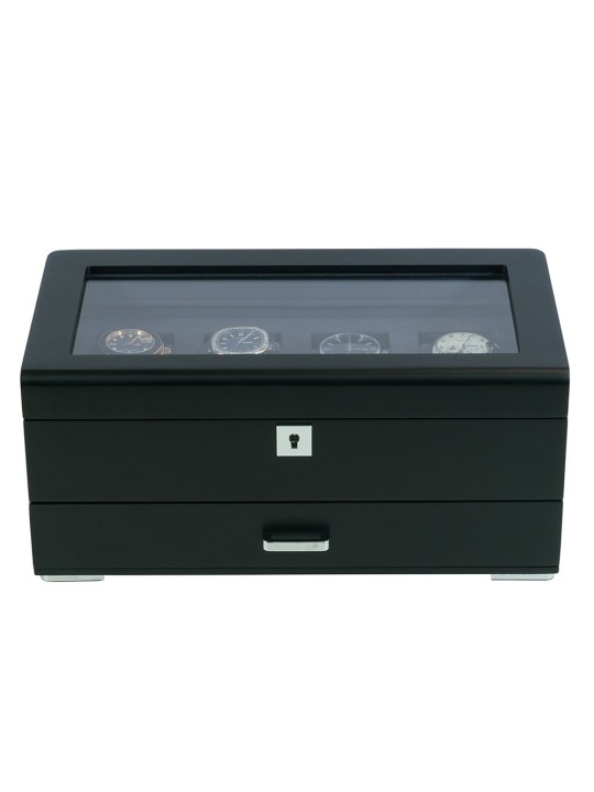 scatola orologio Rothenschild RS-3421-4-BL-CHA Watch Box Black [4] with grey velvet + Drawer