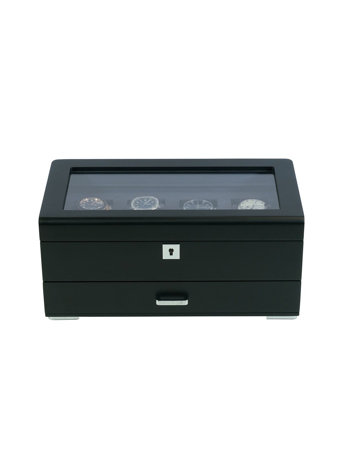 scatola orologio Rothenschild RS-3421-4-BL-CHA Watch Box Black [4] with grey velvet + Drawer