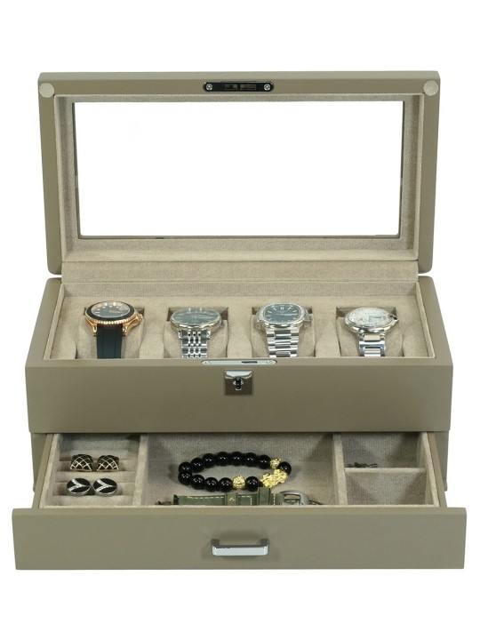 scatola orologio Rothenschild RS-3421-4-TA-TAN Watch Box Brown [4] with beige velvet + Drawer