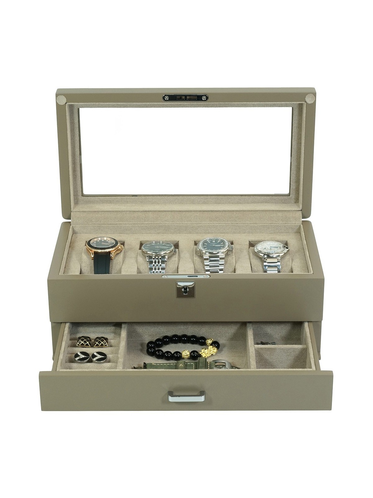 scatola orologio Rothenschild RS-3421-4-TA-TAN Watch Box Brown [4] with beige velvet + Drawer