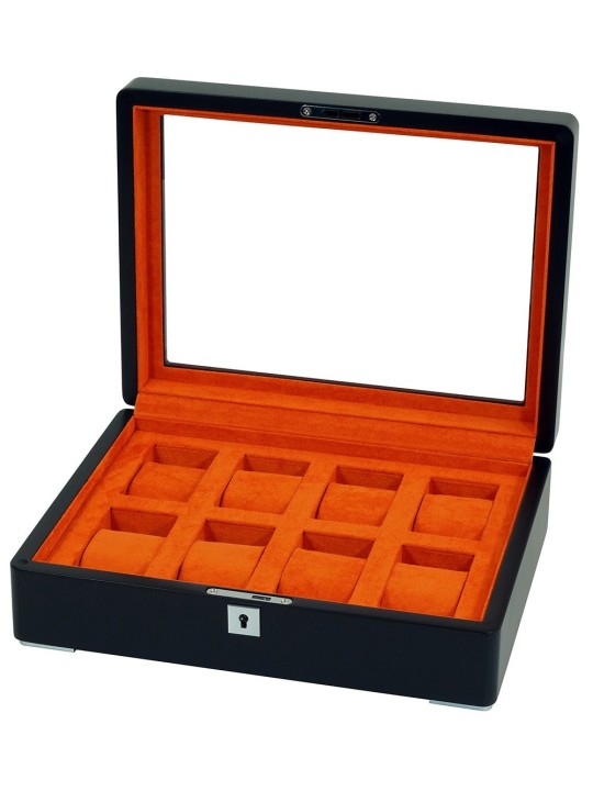 scatola orologio Rothenschild RS-3420-8-BL-ORA Watch Box Black [8] with orange velvet