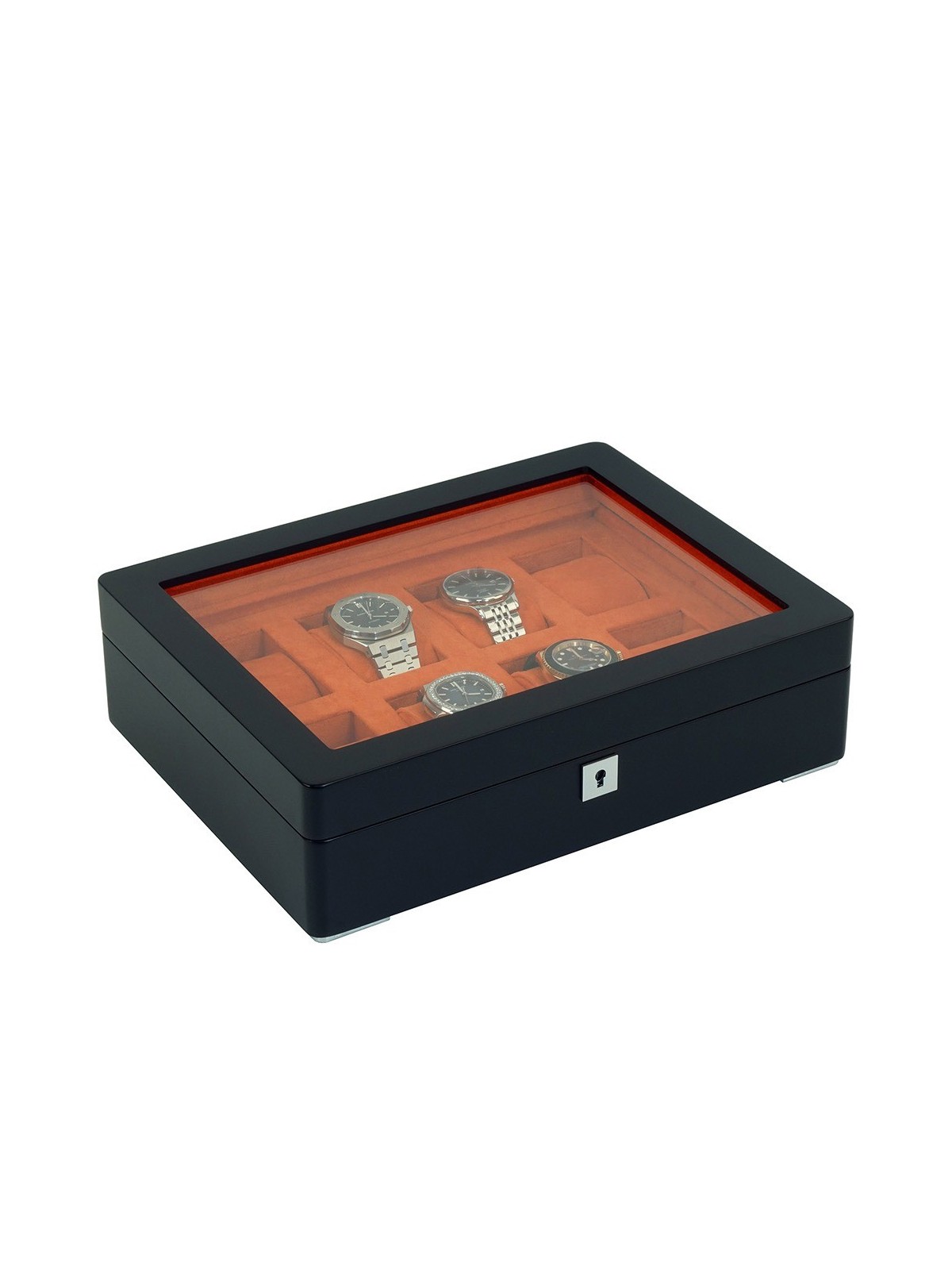 scatola orologio Rothenschild RS-3420-8-BL-ORA Watch Box Black [8] with orange velvet