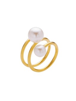 Troli Elegante anello placcato oro con perle sintetiche - Diametro: 54 mm donna